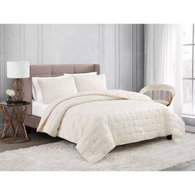 88155925 Badgley Mischka 3pc Full/queen Home Tufted Matte Satin Quilt Set Ivory Luxury