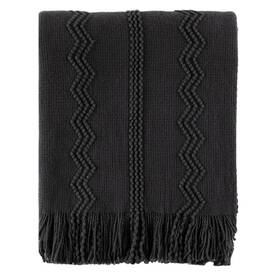 19411 Battilo Home Black Throw Blanket With Fringe Bed Throws For Decor Deco