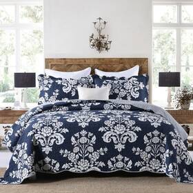 Bcottond 659252881082 Quilt Queen Size 100% Cotton Navy Blue Set Lightweight Quilted Bedspre
