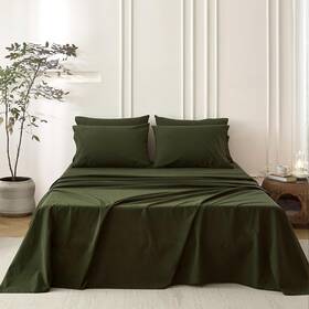 Bdear 717019801435 6ps Linen Like Bedding Sheet Sets Olive Green Queen Size Cotton Set O