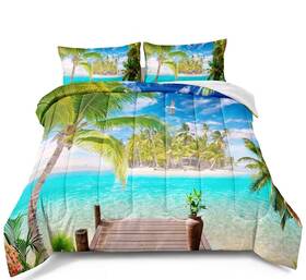 Bducok 014044018137 Ocean Comforter Set Twin Size Beach Bedding Tropical Palm Tree Haw