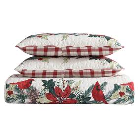 Beatrice Home Fashions 048986731402 Lightweight Full/queen Holiday Quilt Bedding Set Cardinal Garland Poinsettia W
