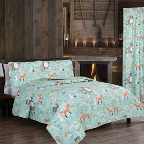 Beatrice Home Fashions 048986813719 Into The Woods 2-piece Twin Quilt Set Bedding With Shams Features Woodland Cr