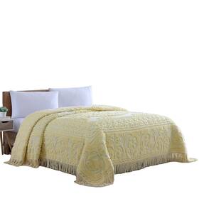 Beatrice Home Fashions 048986827983 Medallion Chenille Bedspread Queen Yellow