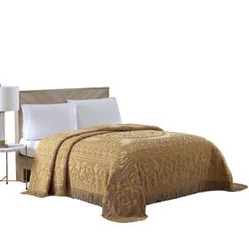 Beatrice Home Fashions 048986848568 Medallion Chenille Bedspread Full Gold