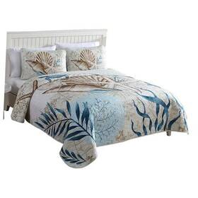 Beatrice Home Fashions 048986866937 Coastal 3-piece Quilt Set King Blue Sea Turtle