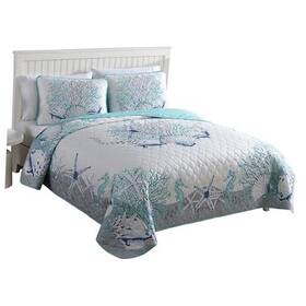 Beatrice Home Fashions 048986866975 Coastal 3-piece Quilt Set King Beach Delight Aqua