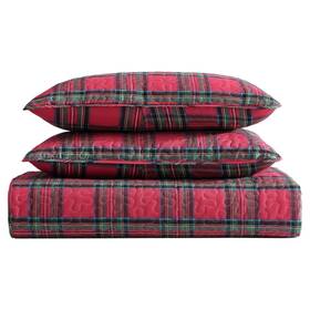 Beatrice Home Fashions 048986881916 Lightweight Full/queen Holiday Quilt Bedding Set Tarick Plaid Red Black Green