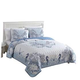 Beatrice Home Fashions 048986883477 Coastal 3-piece Quilt Set King Beach Delight Denim