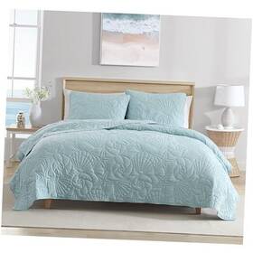 Beatrice Home Fashions 048986887314 Outlined Shell 3-piece Quilt Set Coastal Beach Design Bedding King Aqua