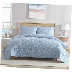 Beatrice Home Fashions 048986887338 Full/queen Outlined Shell 3-piece Quilt Set Coastal Beach Design Bedding