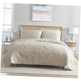 Beatrice Home Fashions 048986887406 Outlined Shell 3-piece Quilt Set Coastal Beach Design Bedding King Sand