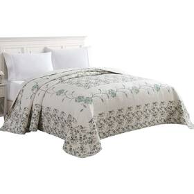 Beatrice Home Fashions 048986891724 Floral Embroidered Quilted Bedspread Sage Green Twin
