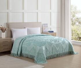 Beatrice Home Fashions 048986893766 Queen Blue Lotus Medallion 100% Cotton Chenille Beds