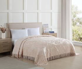 Beatrice Home Fashions 048986893803 Full Blush Lotus Medallion 100% Cotton Chenille Bedspread Soft Cozy Ligh