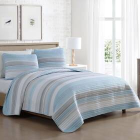 Beatrice Home Fashions 048986921087 Coralinn Striped 3-piece Quilt Set Lightweight All-seasons King Blue Gray