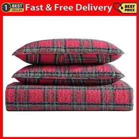 23holqtsfqtpl Beatrice Home Fashions Lightweight Full/queen Holiday Quilt Bedding Set Tarick Plaid Red Black Green