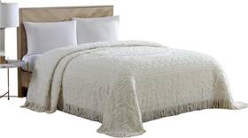 Beatrice Home Fashions 705353670909 Medallion Chenille Bedspread Queen Ivory
