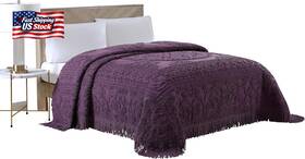 Beatrice Home Fashions 744110109733 Medallion Chenille Bedspread Full Eggplant