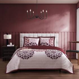 655752 Bebejan Rosewood Harmony 3 Piece Reversible Quilted Coverlet Set In King