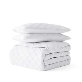 Becky Cameron 196901018647 Quilt Set With Shams 3-pcs 90 Inch X70 Solid Color Bedroom Linen White
