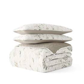 Becky Cameron 196901019354 3-piece Soft Microfiber Reversible Quilt Set With Latte Stripe Sham Coverlet