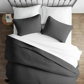 Becky Cameron 816651024766 2-piece Quilted Coverlet Set Twin Hypoallergenic Microfiber Gray