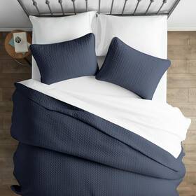 Becky Cameron 816651025541 King Size Quilted Coverlet Set Microfiber Machine Wash Navy Blue