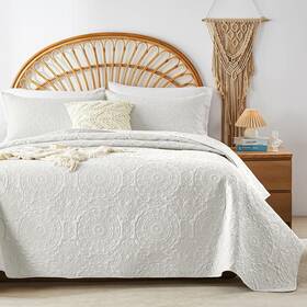 Bedding 313049328388 Cream Quilt Set King/cal King Size Embossing Microfiber Bedspreads With Pillow
