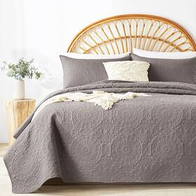 Bedding 313098368328 Dark Gray Quilt Set King/cal King Size Embossing Microfiber Bedspreads With
