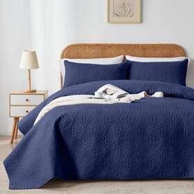 Bedding 711181237757 Full/queen Quilt Set Navy Blue Microfiber Lightweight Bedspreads Ultrasonic Em