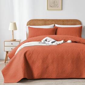 Bedding 711181555349 King/cal King Quilt Set Burnt Orange Microfiber Lightweight Bedspreads Ultraso