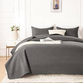 Bedding 744110288292 Dark Gray Twin Quilt Set Embossing Microfiber Bedspreads With Pillow Sh