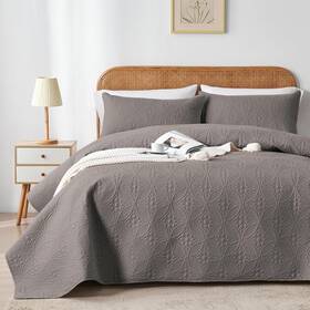 Bedding 744110868623 Twin Quilt Set Dark Gray Microfiber Lightweight Bedspreads Ultrasonic Embossed