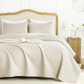 Cgymxy002-2h-f-beige-m04 Bedding Queen Quilt Set Beige Lightweight Bedspreads Full Size Soft Microfibe