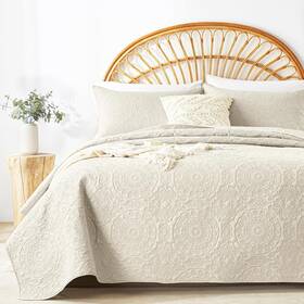 Csbymx06-15h-k-beige Bedding Cream White Quilt Set King/cal King Size Embossing Microfiber Bedspreads Shams