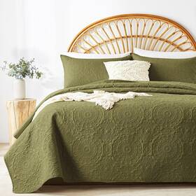 Csbymx06-15h-k-olive Bedding Olive Green Quilt Set King/cal King Size Embossing Microfiber Bedspreads With P