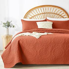 Csbymx06-15h-t-burnt Bedding Burnt Orange Quilt Set Twin Size Embossing Microfiber Bedspreads With Pillow Sh