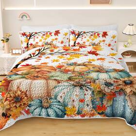 Beddingoutlet 768637246719 3 Piece Floral Quilt Set Fall Leaves Bedspread Botanical Bed Coverlet
