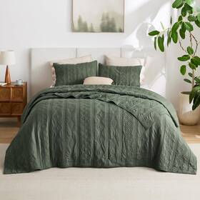 Bedshe 445043346327 100% Cotton Quilt Set - Lightweight King Bedspread Olive Green Cozy Bedding