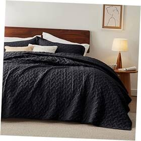 Bedshe 841745117963 Size Quilt Set - Lightweight Summer Black Bedspread King 23