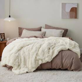 Bedshe 841745156177 Bedsure Gentlesoft Fluffy Cream King Size Blanket For Bed Thick Soft Sherpa Fau