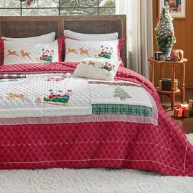 Bedsure 689720277369 Red Christmas Quilt Set King - 3 Piece Microfiber Lightweight Bedspread 106 Inch X96