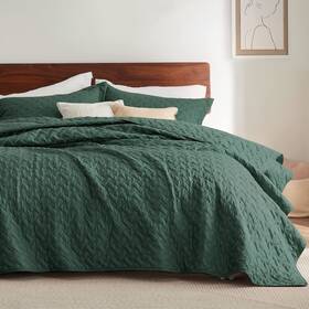 Bedsure 696396700527 Lightweight Dark Green Queen Quilt Bedding Set - Coverlet With 2 Pillow Shams