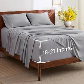 Bedsure 841745182725 Deep Pocket Full Size Bed Sheets Set Fits Mattresses Up To 21 Thick Grey