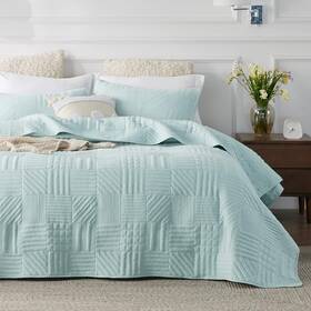 B0c2c6jdjv Bedsure King Quilt Set - Modern Blue Geometric Pattern Ultra Soft Oeko-tex Cer