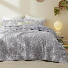 B0chwc29jb Bedsure King Floral Quilt Reversible Frost Grey Botanical Bedspread Microfiber