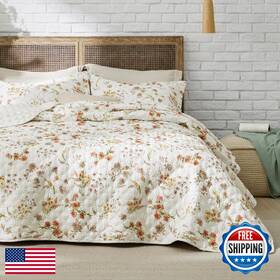 B0d412bvj3 Bedsure Floral Quilt King Size - Reversible Falling Botanical Bedding