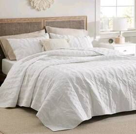 N6601 Bedsure Quilt Set Cotton Tribal Geometry Lightweight Bedspread White Queen 90 96