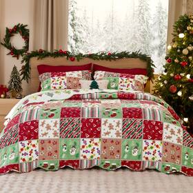 Bedsure Set-printed-multi#11 Christmas Quilt King Size - Red Quilts For Bed Multicolor